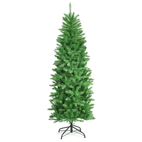 Gymax 6 ft Pre-lit Pencil Christmas Tree Hinged Fir Tree Holiday Decor w/ LED Lights