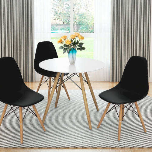 Gymax Set of 2 Modern Dining Side Chair Armless Home Office w/ Wood Legs Black