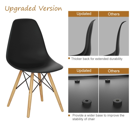 Gymax Set of 2 Modern Dining Side Chair Armless Home Office w/ Wood Legs Black