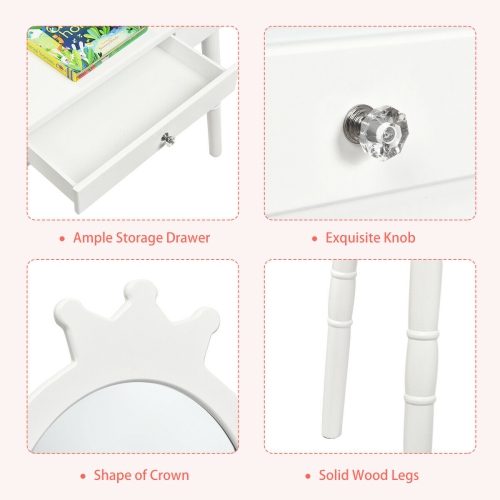 Gymax Vanity Makeup Table & Chair Set Make Up Stool Play Set for Children White