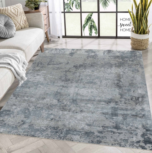 Tapis d'intérieur moderne Rug Branch, bleu côtier abstrait, gris