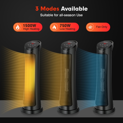 Costway 1500W Portable Electric PTC Heater Swing Space Heater w/ 24H Timer &Thermostat