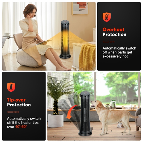 Costway 1500W Portable Electric PTC Heater Swing Space Heater w/ 24H Timer &Thermostat