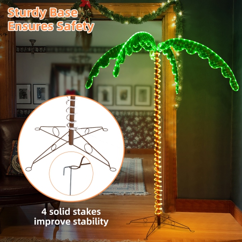 Costway 2PCS 5 FT & 7 FT Tropical LED Rope Light Palm Trees Pre-Lit Artificial Decor