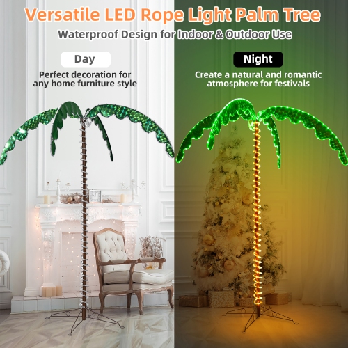 Costway 2PCS 5 FT & 7 FT Tropical LED Rope Light Palm Trees Pre-Lit Artificial Decor