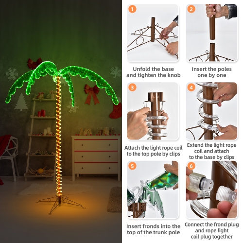 Costway 2PCS 5 FT & 7 FT Tropical LED Rope Light Palm Trees Pre-Lit Artificial Decor