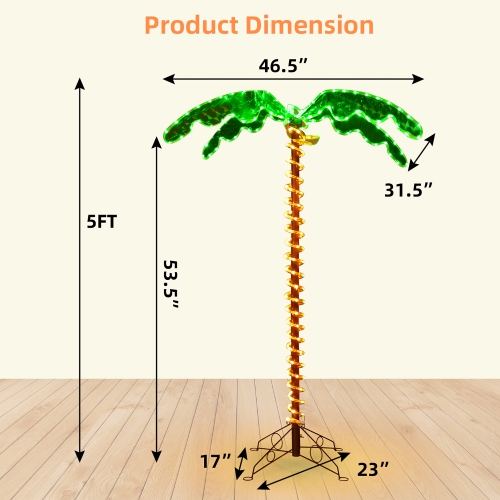 Costway 2PCS 5 FT & 7 FT Tropical LED Rope Light Palm Trees Pre-Lit Artificial Decor