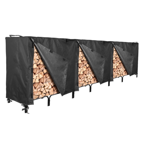 North East Harbor Outdoor Firewood Log Rack Cover - 144"L x 24"W x 42"H - Sunray Protected, and Weather Resistant Storage Cover - Black