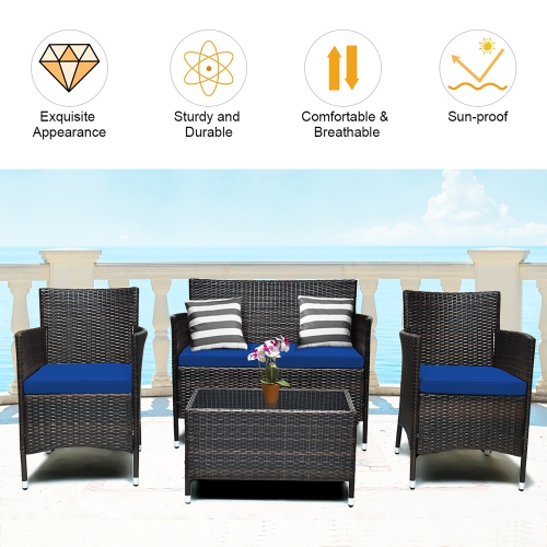 Costway 8PCS Rattan Patio Furniture Set Cushioned Sofa Chair Coffee Table