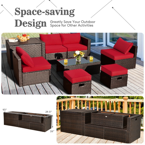 Costway 8PCS Patio Rattan Furniture Set Space-Saving Storage Cushion