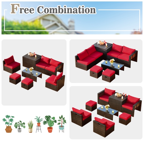 Costway 8PCS Patio Rattan Furniture Set Space-Saving Storage Cushion