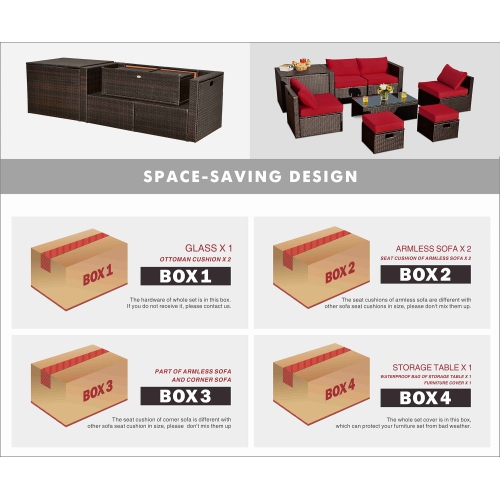 Costway 8PCS Patio Rattan Furniture Set Space-Saving Storage Cushion