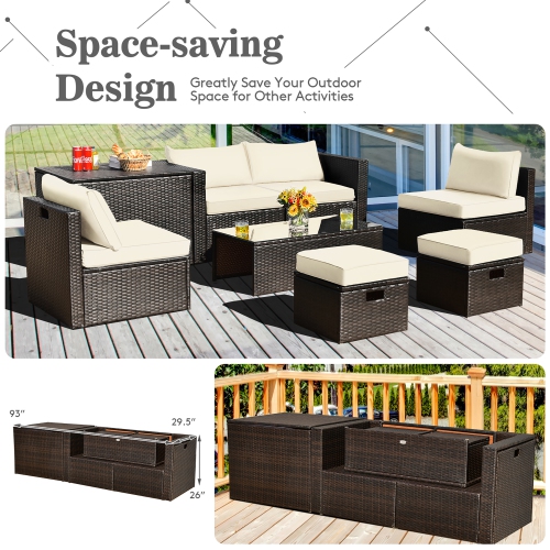 Costway 8PCS Patio Rattan Furniture Set Space-Saving Storage Cushion
