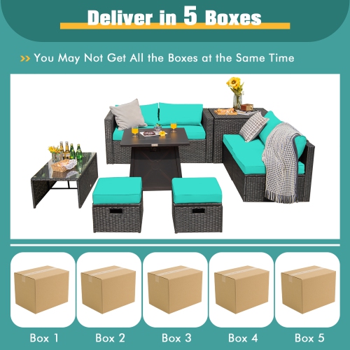 Costway 9PCS Patio Rattan Furniture Set Fire Pit Space-saving W/Cover&Cushion