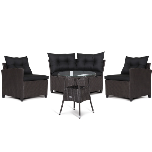 Costway 4PCS Patio Rattan Furniture Set Cushioned Sofa Glass Table Garden