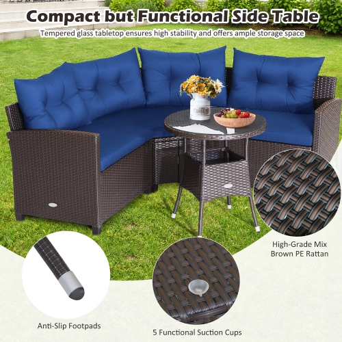 Costway 4PCS Patio Rattan Furniture Set Cushioned Sofa Glass Table Garden