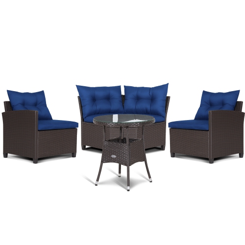 Costway 4PCS Patio Rattan Furniture Set Cushioned Sofa Glass Table Garden