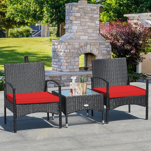 Ensemble de meubles de patio en osier de rotin 3 PCS de Costway avec table basse et 2 chaises en rotin avec coussin