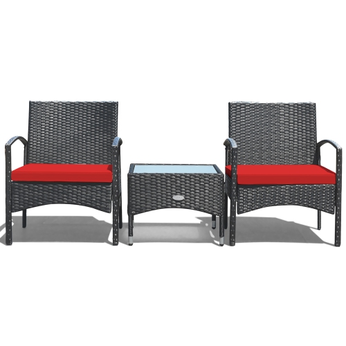 Ensemble de meubles de patio en osier de rotin 3 PCS de Costway avec table basse et 2 chaises en rotin avec coussin