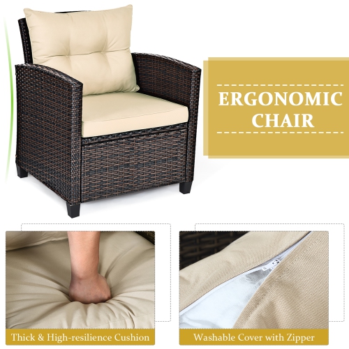 Costway 7PCS Patio Rattan Wicker Furniture Set Gas Fire Pit Table Sofa Cushion