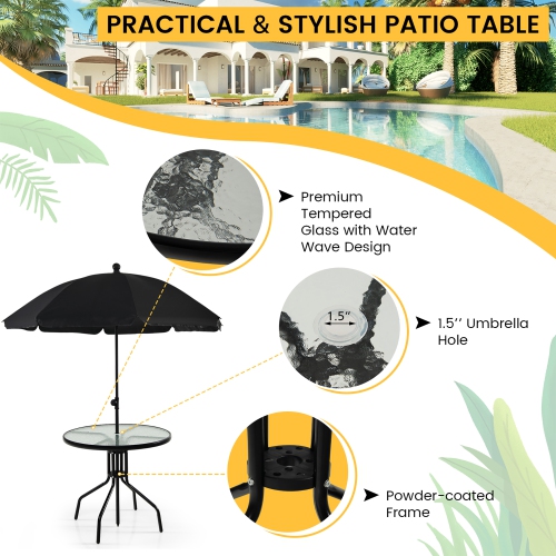 Costway 6 PCS Patio Dining Set Folding Chairs Glass Table Tilt Umbrella Garden