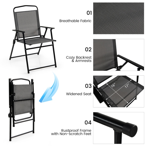 Costway 6 PCS Patio Dining Set Folding Chairs Glass Table Tilt Umbrella Garden