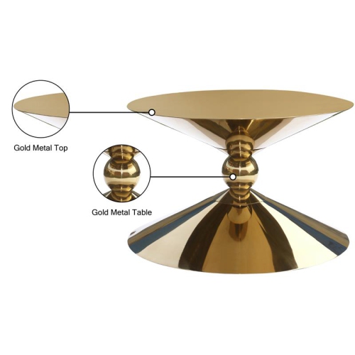 Meridian Furniture Malia Gold Metal Hourglass Shaped Coffee Table