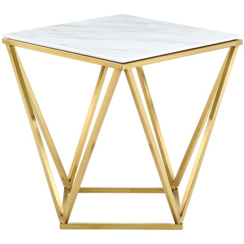MERIDIAN FURNITURE  Mason Genuine Marble End Table In In Gold