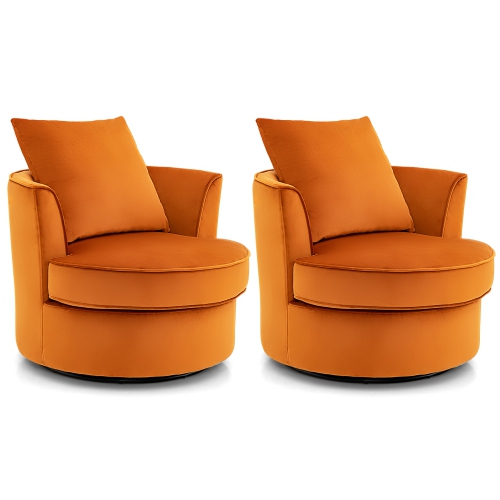 COSTWAY  Set Of 2 Modern Swivel Barrel Chair Accent Round Club Chair No Assembly In Orange