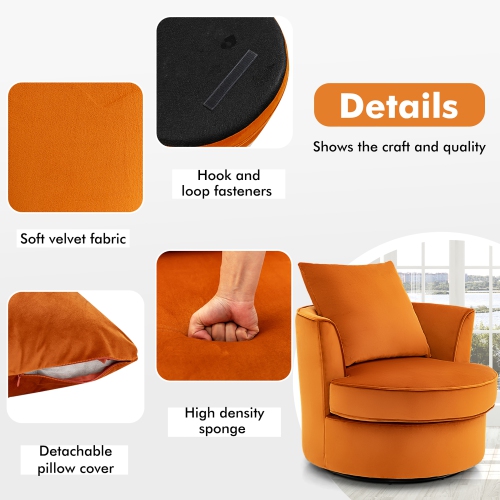 Costway Set of 2 Modern Swivel Barrel Chair Accent Round Club Chair No  Assembly Orange