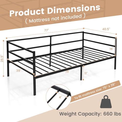 Costway Twin Daybed Sofa Bed Frame Metal Platform with Headboard for Guest Living Room