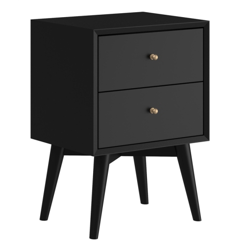 BOWERY HILL  Mid Century Modern Wood 2 Drawer Nightstand In Black