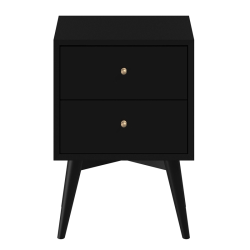 Alpine Furniture Flynn Mid Century Modern Wood 2 Drawer Nightstand in Black