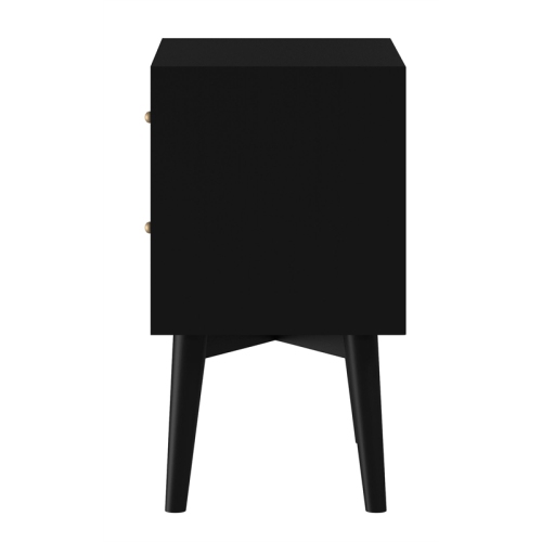 Alpine Furniture Flynn Mid Century Modern Wood 2 Drawer Nightstand in Black