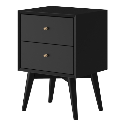 Alpine Furniture Flynn Mid Century Modern Wood 2 Drawer Nightstand in Black
