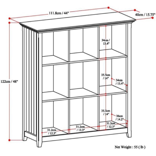 Simpli Home Acadian Wood 9 Cube Bookcase and Unit in Light Golden Brown