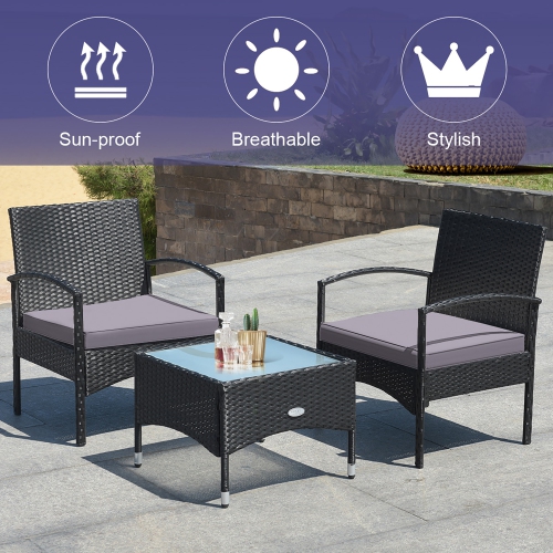 Ensemble de meubles de patio en osier de rotin 3 PCS de Costway avec table basse et 2 chaises en rotin avec coussin