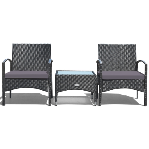 Ensemble de meubles de patio en osier de rotin 3 PCS de Costway avec table basse et 2 chaises en rotin avec coussin