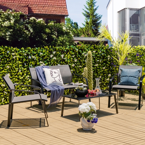 Costway 4 PCS Patio Furniture Set Loveseat Sofas Armrest Glass Table Deck