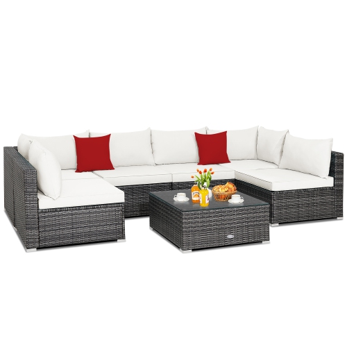 Costway 7PCS Patio Rattan Furniture Set Sectional Sofa Cushioned Garden