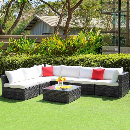 Costway 7PCS Patio Rattan Furniture Set Sectional Sofa Cushioned Garden