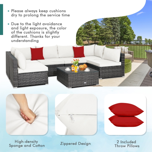Costway 7PCS Patio Rattan Furniture Set Sectional Sofa Cushioned Garden