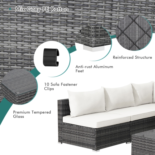 Costway 7PCS Patio Rattan Furniture Set Sectional Sofa Cushioned Garden