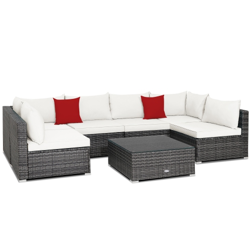 Costway 7PCS Patio Rattan Furniture Set Sectional Sofa Cushioned Garden