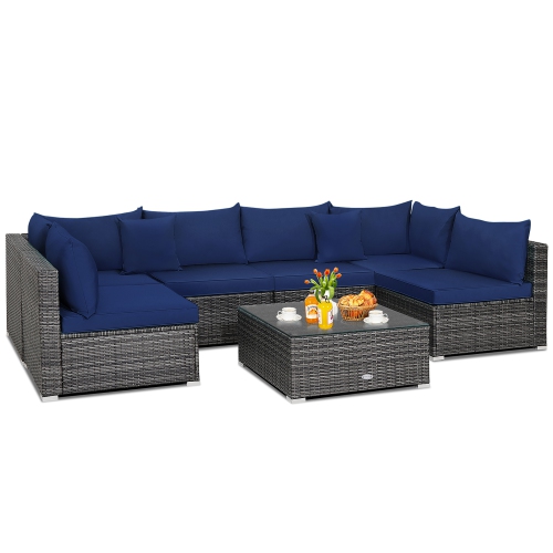 Costway 7PCS Patio Rattan Furniture Set Sectional Sofa Cushioned Garden