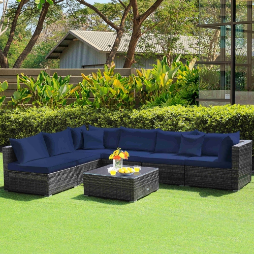 Costway 7PCS Patio Rattan Furniture Set Sectional Sofa Cushioned Garden