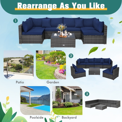 Costway 7PCS Patio Rattan Furniture Set Sectional Sofa Cushioned Garden