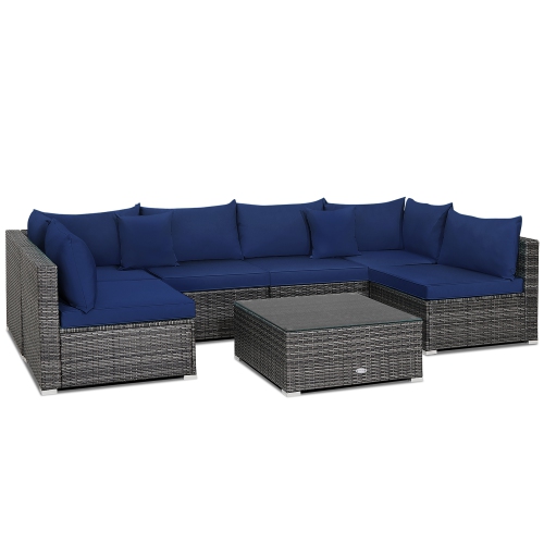 Costway 7PCS Patio Rattan Furniture Set Sectional Sofa Cushioned Garden