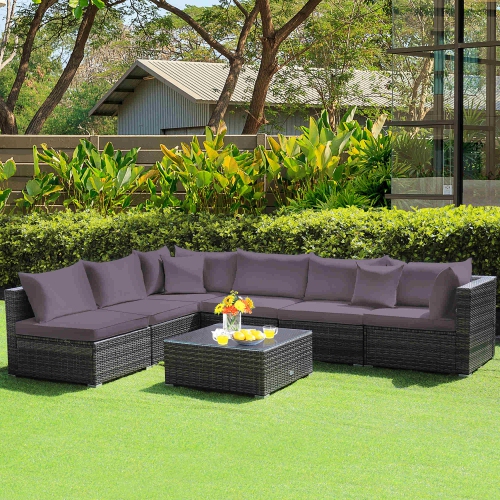 Costway 7PCS Patio Rattan Furniture Set Sectional Sofa Cushioned Garden