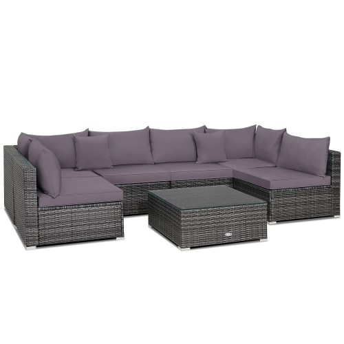 Costway 7PCS Patio Rattan Furniture Set Sectional Sofa Cushioned Garden